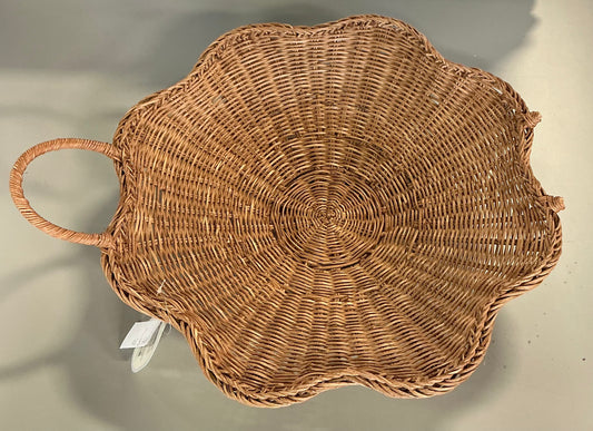 THRIFTY 70 - Scallop woven shallow bowl - 6.7” (H) x 20” (W) x 20” (D) - MISSING HANDLE - AS IS - FINAL SALE - NO RETURNS - PICK UP ONLY