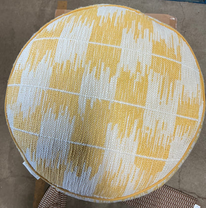 14x20” Ikat woven round pouf -yellow/ivory - PICK UP ONLY