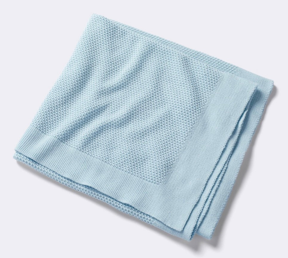 Seed Stitch Sweater Knit Baby Blanket - Light Blue