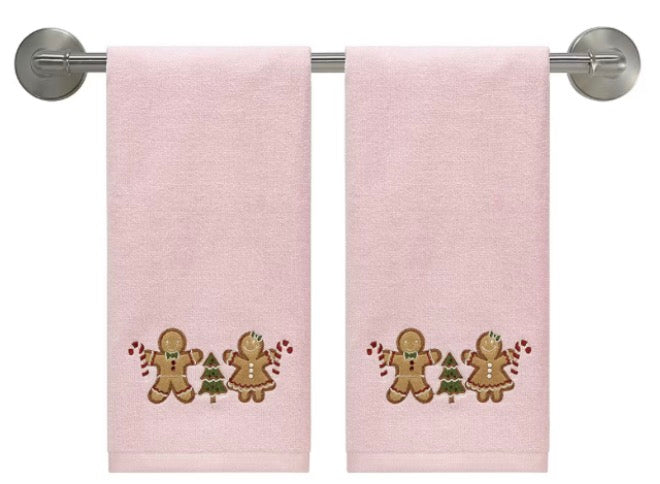Avanti Gingerbread People 2 Pieces Embellished Hand Towel-Pink