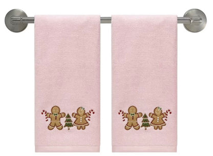 Avanti Gingerbread People 2 Pieces Embellished Hand Towel-Pink