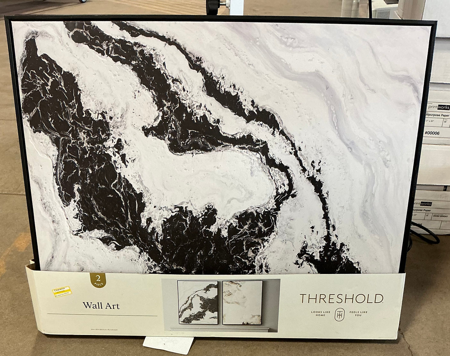 30" x 24" 2pk Marble Framed Printed Canvases Black/Tan - Threshold™: Abstract Digital Art, AS-IS PICKUP ONLY