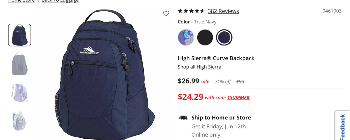 High sierra curve backpack