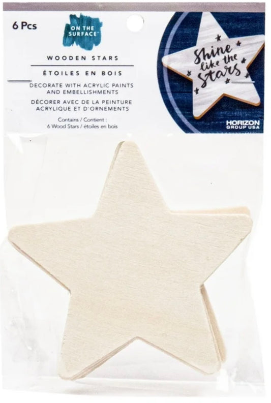 On The Surface Wooden Stars-4 packs(6 pcs per pack)