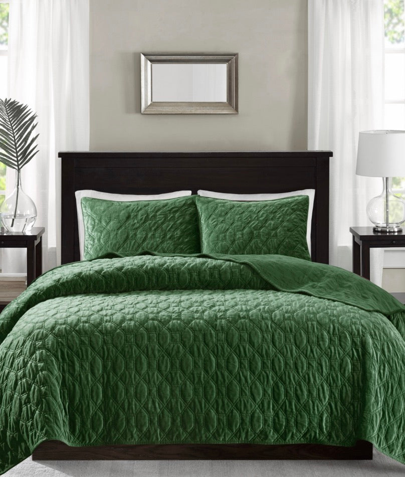 Madison Park Harper velvet coverlet set with a geometric stitching design. King/cal king