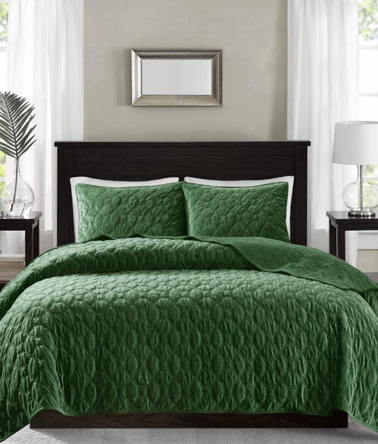 Madison Park Harper velvet coverlet set with a geometric stitching design. King/cal king