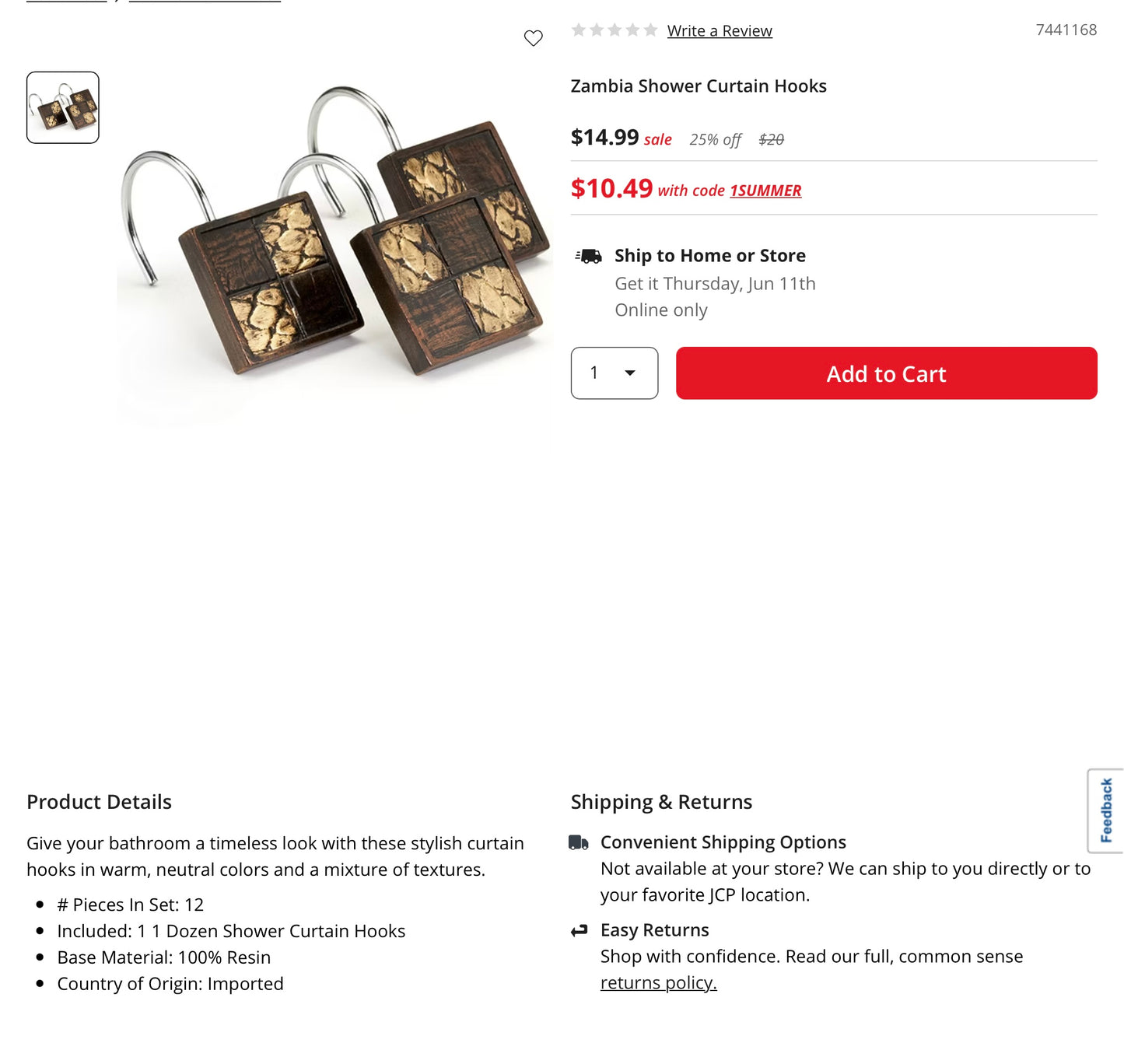 Zambia 12 Piece Shower Curtain Hooks