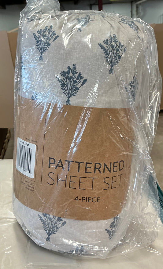 Home patterned sheet set featuring a lavender bouquet design in stone color king 4pcs