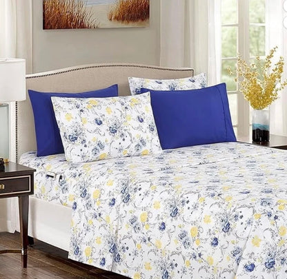 Elegant Comfort - 1500 Series Wrinkle Resistant Hotel Quality Microfiber 6 Piece Floral Bed Sheet Set with Deep Pocket, Full-included(1 Flat Sheet,1 Fitted Sheet and 4 Pillowcases-Color(Jenna Gold)