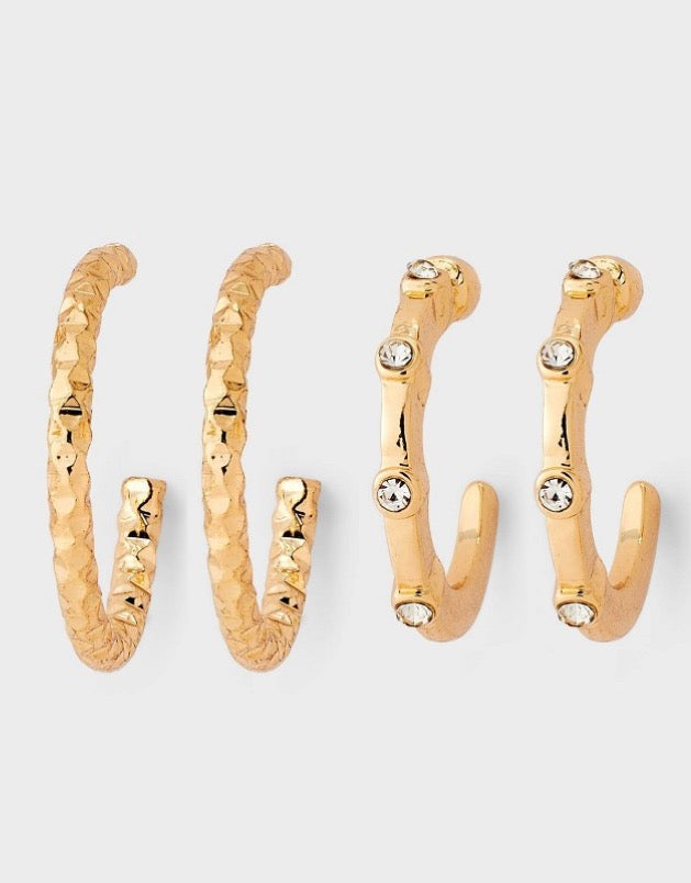 Rose gold-toned hoop earrings featuring embedded rhinestones-As Is