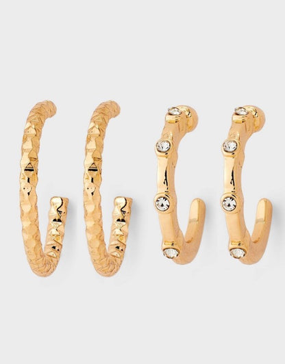 Rose gold-toned hoop earrings featuring embedded rhinestones-As Is