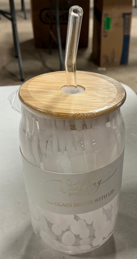 Wedding by cwc 18oz glass sipper  with lid