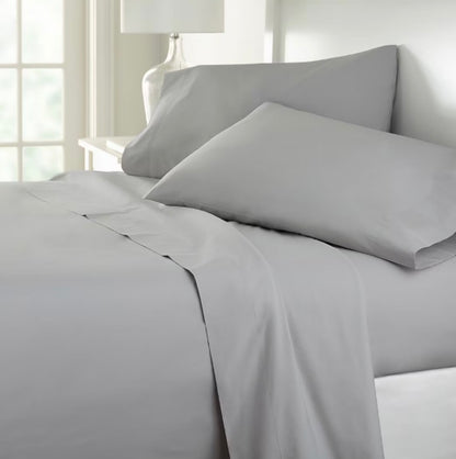 Home Expressions Cool and Crisp Cotton Percale 4 Pieces Sheet Set Queen-Included(1 Flat Sheet,1 Fitted Sheet and 2 Pillowcases)-Gray