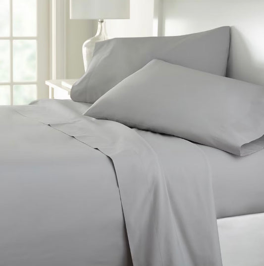 Home Expressions Cool and Crisp Cotton Percale 4 Pieces Sheet Set Queen-Included(1 Flat Sheet,1 Fitted Sheet and 2 Pillowcases)-Gray