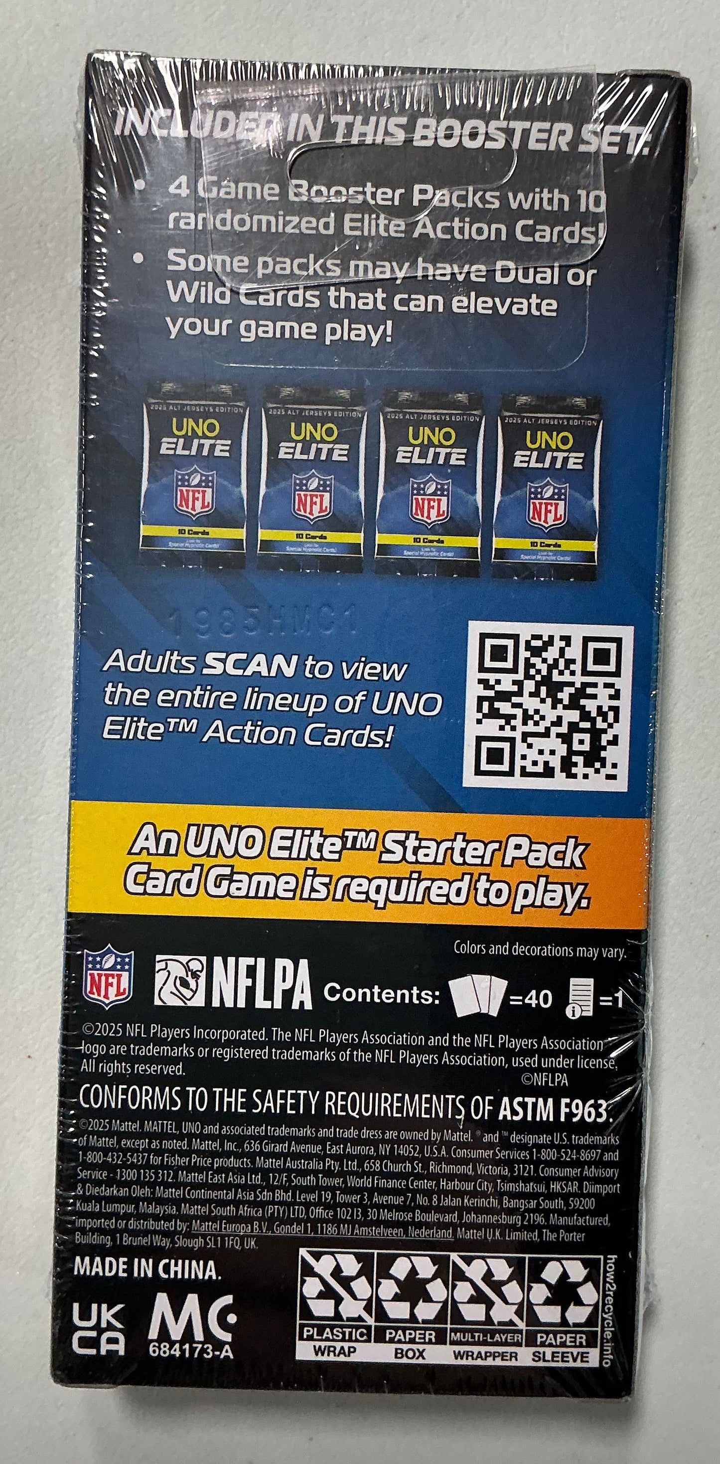 Uno elite NFL 2025 Alt Jersey’s edition booster set plus with 40 elite action cards