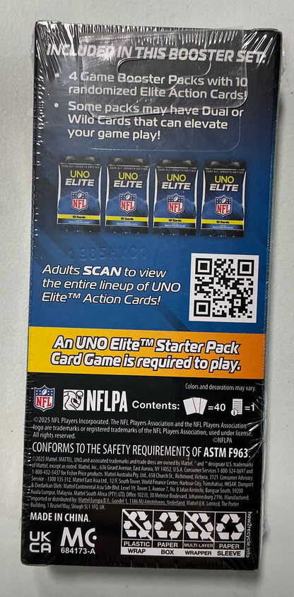 Uno elite NFL 2025 Alt Jersey’s edition booster set plus with 40 elite action cards