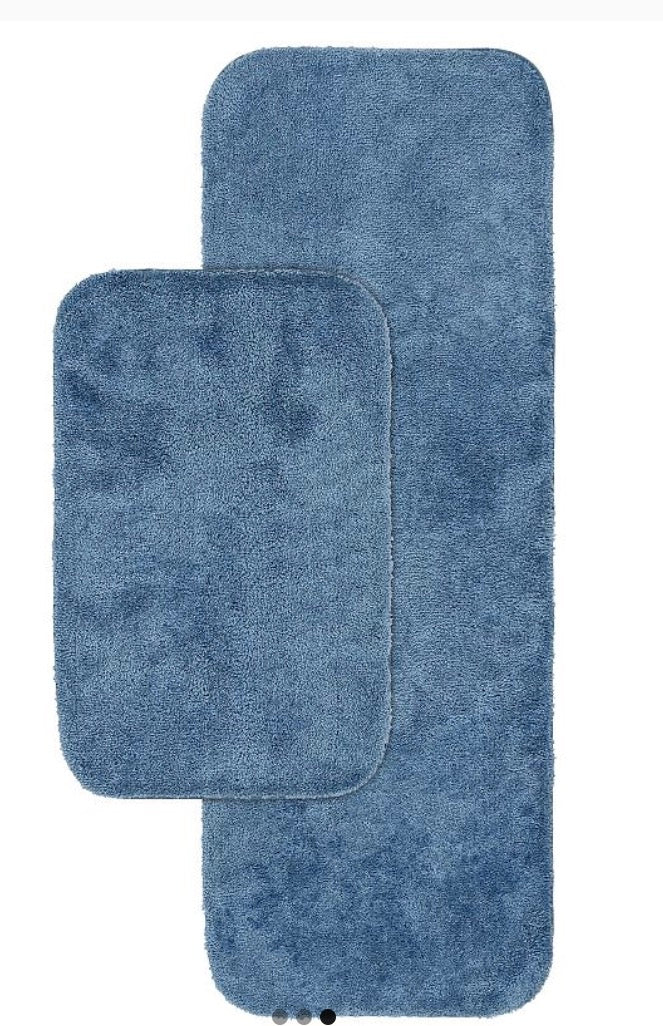 Garland Rug Traditional 2 Pieces Bath Rug Set 21”x34” bath rug and 22”x60”bath runner rug-Color(Basin Blue)
