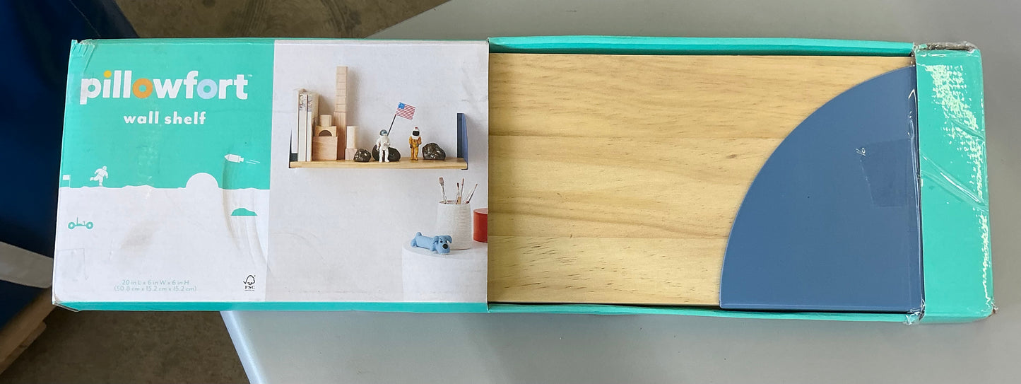 Wood kids’ shelf with metal brackets - blue - OPEN BOX