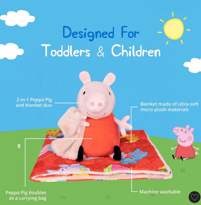 Plushible Peppa Pig blanket bestie, 2-in-1 stuffed animal and baby security blanket-unzip to reveal blanket