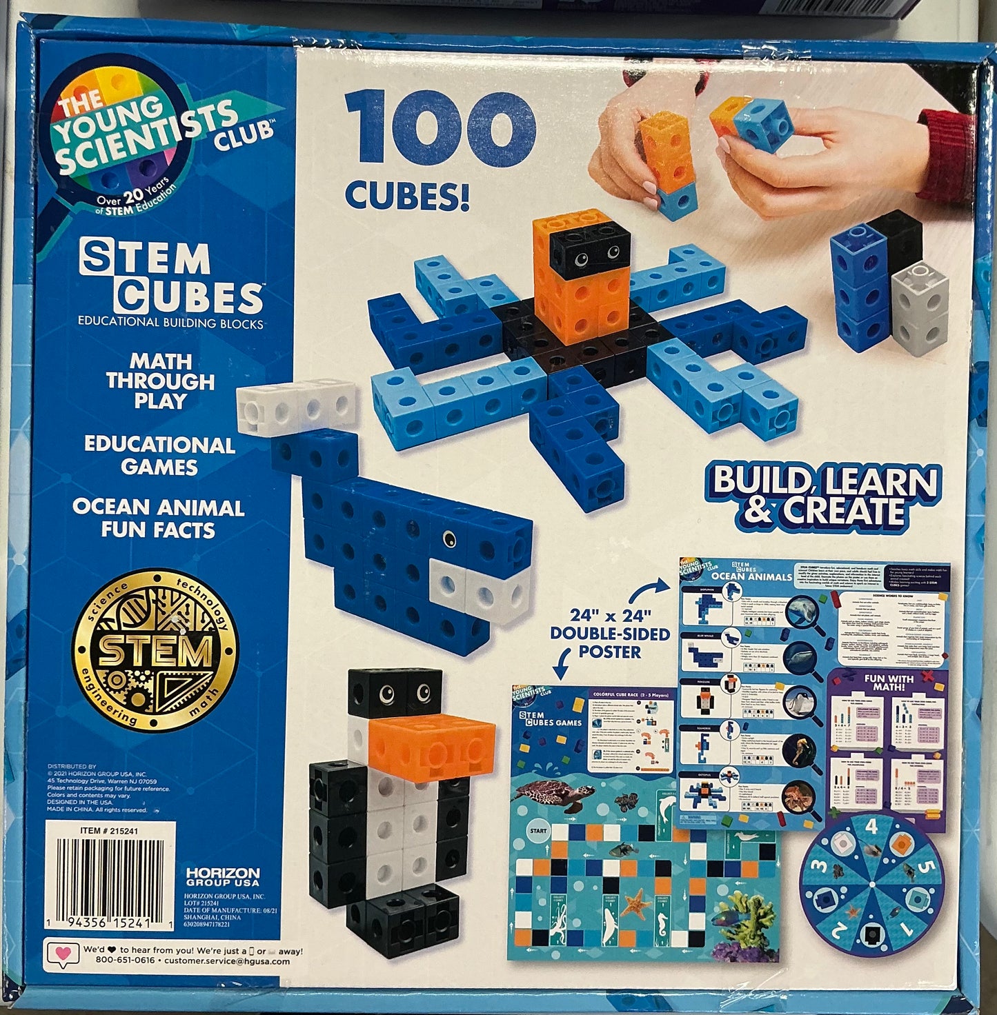 The Young Scientists Club Ocean Animals STEM Cubes educational building block set.