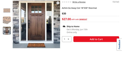 Achim Go Away Coir 18"X30" Doormat