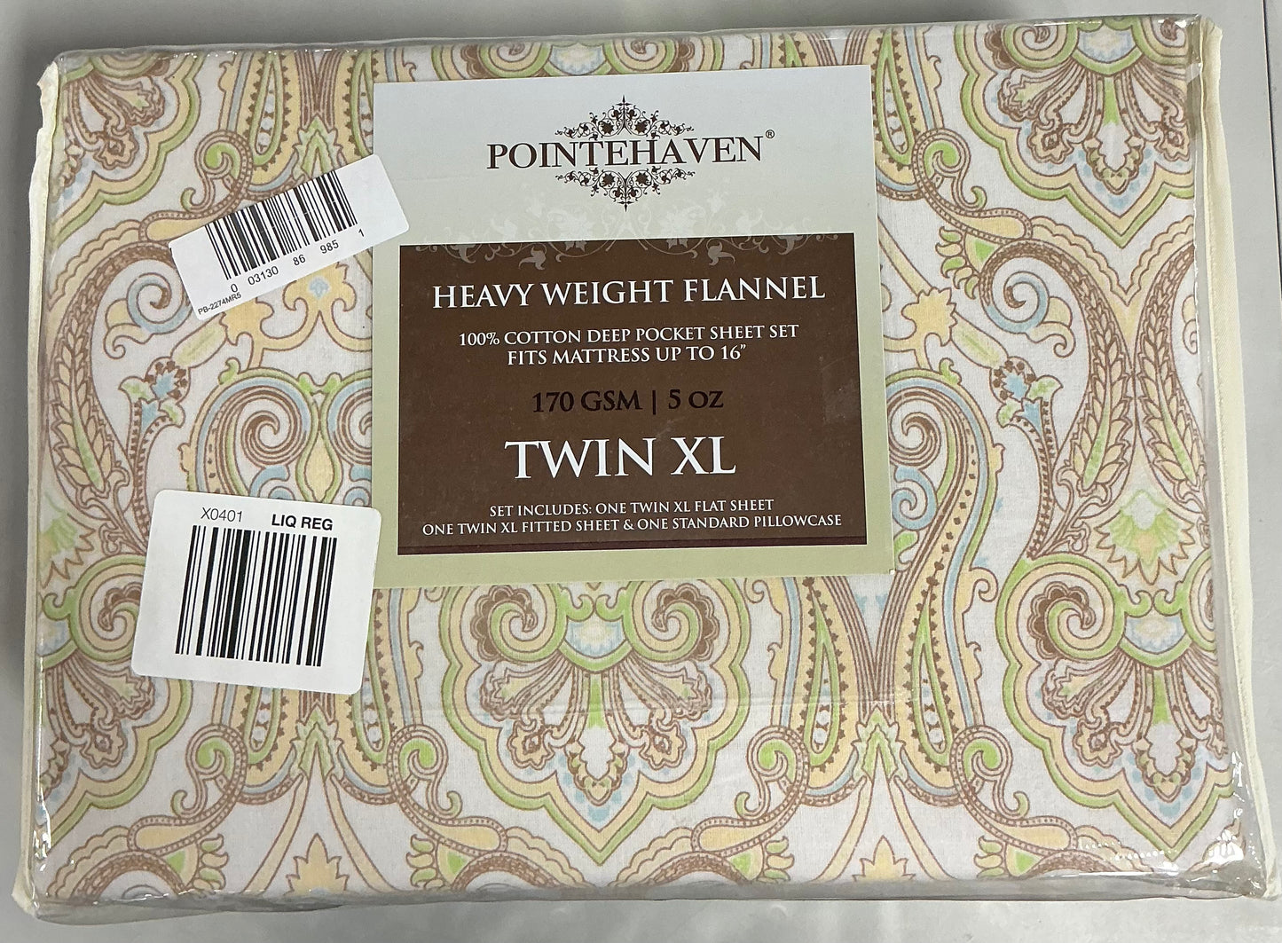 Pointehaven Cotton Heavy Weight 170 GSM Printed Flannel 3 Pieces Sheet Set-Included(1 Pillowcase,1 Fitted Sheet,1 Flat Sheet)-Color(Paisley Sage)
