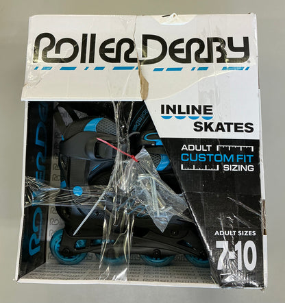 Roller derby custom adult in-fit skates - blue/black 7-10 adjustable - AS IS - MINOR COSMETIC FLAWS - OPEN BOX