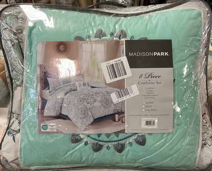 Madison Park Loleta 8 Pieces Midweight Reversible Comforter Set Queen-Blue
