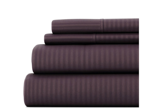 Purple striped microfiber sheet set king 4pcs