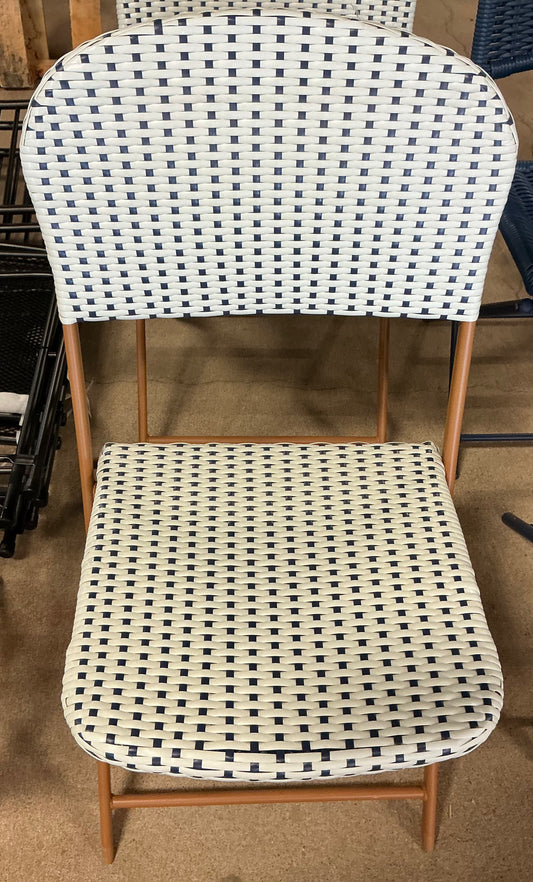 French cafe outdoor folding patio accent armless chair - Beige/White/Navy - PICK UP ONLY
