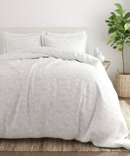 Casual Comfort Premium Ultra Soft 3 Pieces Coarse Paisley Print Duvet Cover Set Full/Queen-Light Gray