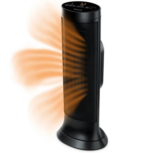 Honeywell Slim Ceramic Tower Heater Black: Indoor Space Heater, Adjustable Thermostat, 1500W, Fan Driven, No Assembly Required