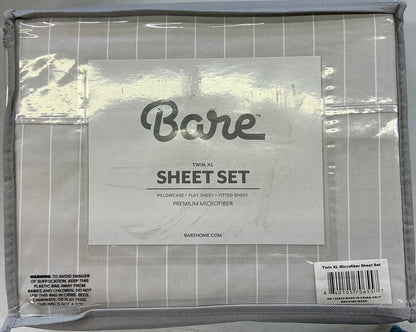 Bare Home ultra soft sheet set 3 piece Twin XL-Pinstripe stone/white