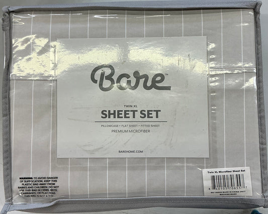 Bare Home ultra soft sheet set 3 piece Twin XL-Pinstripe stone/white