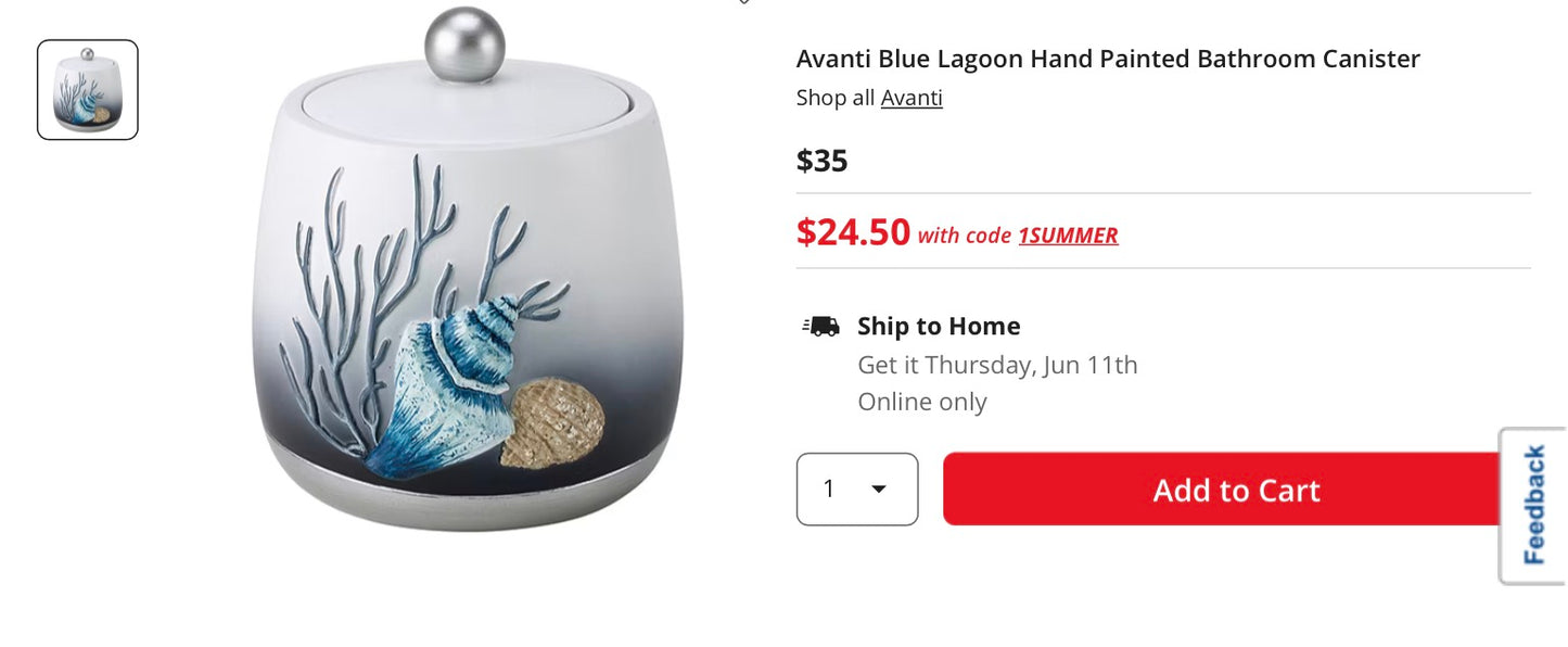 Avanti Blue Lagoon Hand Painted Bathroom Canister