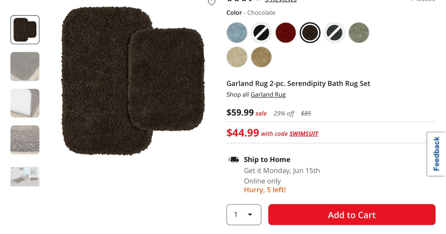 Garland Rug 2-pc. Serendipity Bath Rug Set comes with both a 17 inch. x 23 inch. Bath mat and a 21 inch. x 33 inch.