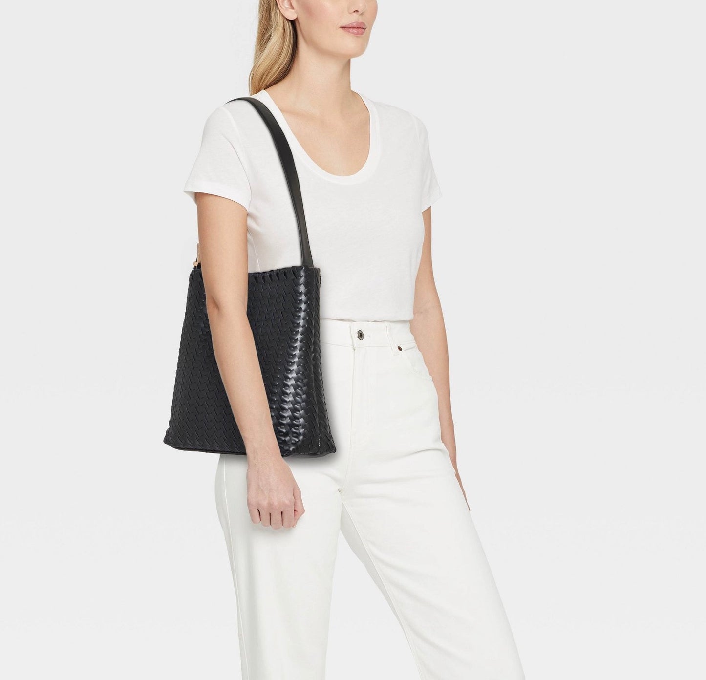 Black woven bucket shoulder bag from A New Day