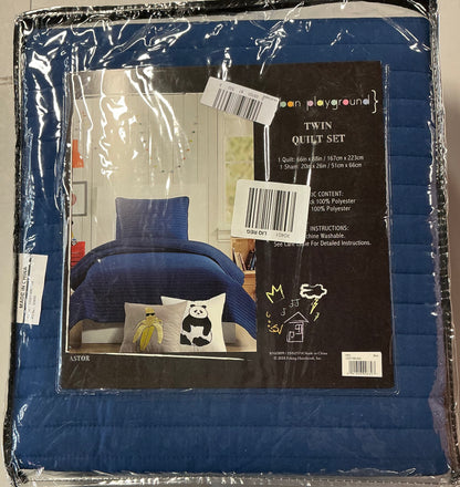 Urban Playground Astor Stripes Quilt Set 2 Pieces Twin-Included(1 Quilt and 1 Sham)-Blue