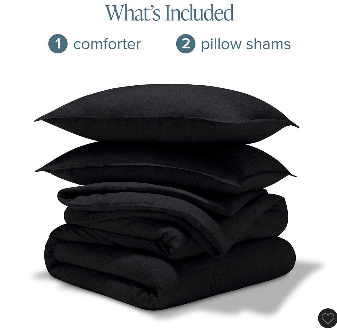 Bare home comforter set 3 pieces Queen-Heathered black