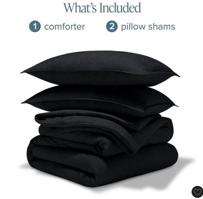 Bare home comforter set 3 pieces Queen-Heathered black