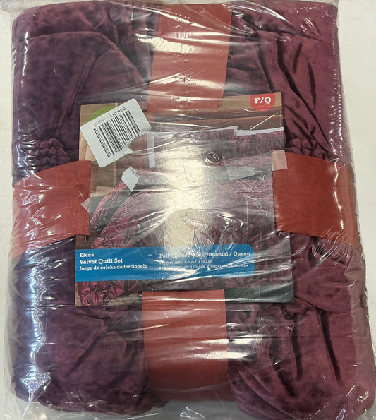 Jenny Martinez Elena 3 Pieces Quilt Set Full/Queen-Included(2 Standard Shams and 1 Quilt)-Maroon