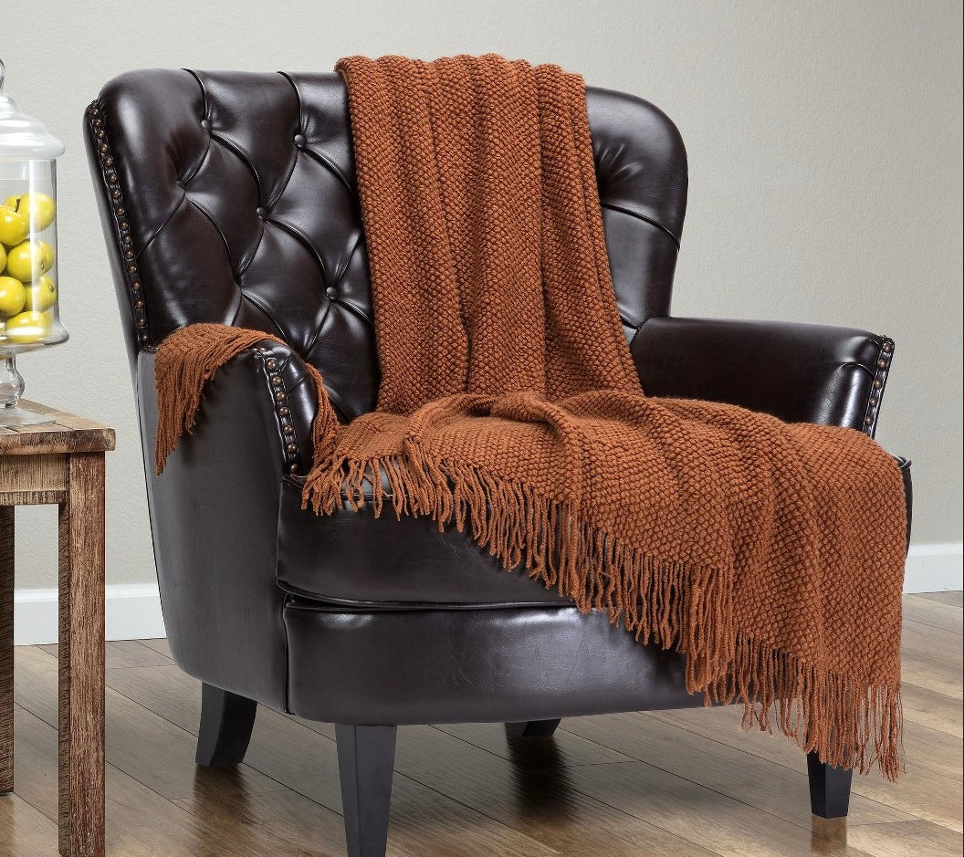 (Clearance)Chanasya Round Pearl Knit Throw Blanket with Tassels - 50"
× 65" - Cashew