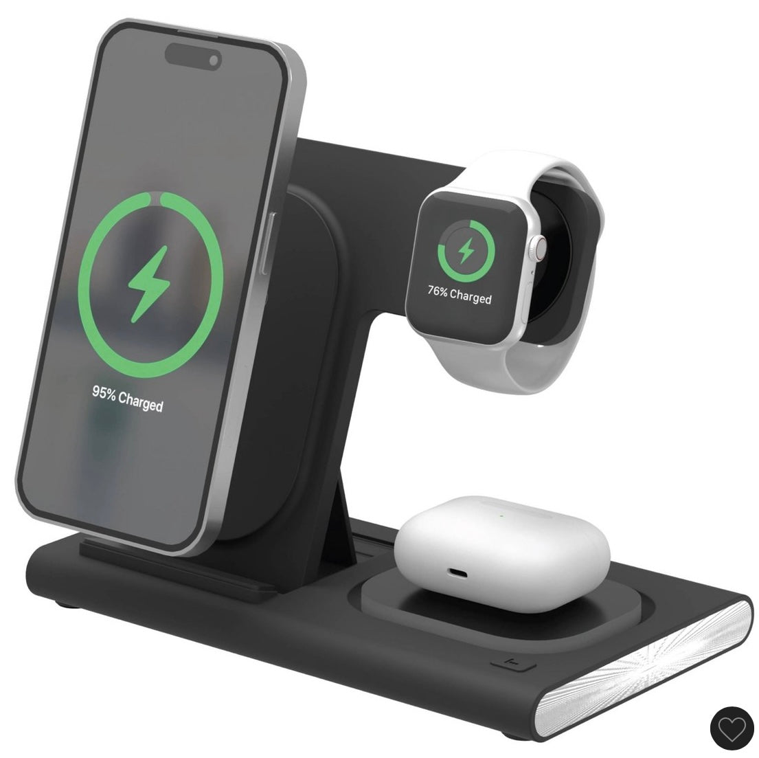Just Wireless 3-in-1 portable wireless charger - black: USB-C with 15W output -AS IS - USED - OPEN BOX
