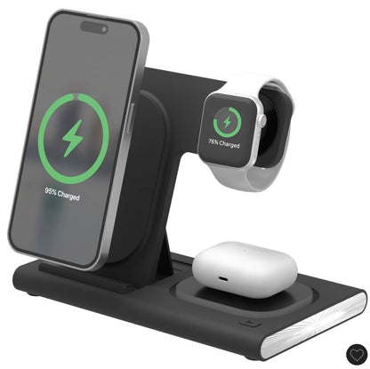 Just Wireless 3-in-1 portable wireless charger - black: USB-C with 15W output -AS IS - USED - OPEN BOX