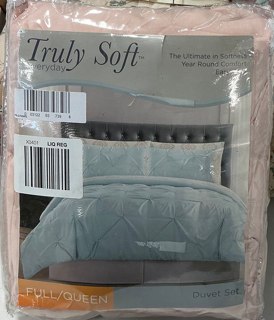Truly Soft Everyday Pleated Duvet Cover Set 3 Piece Full/Queen-Blush Pink