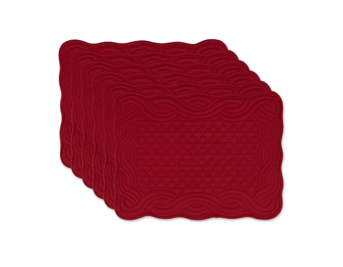 Design Imports Quilted Farmhouse 6 Pieces Placemats 13”x18”-Cranberry Red