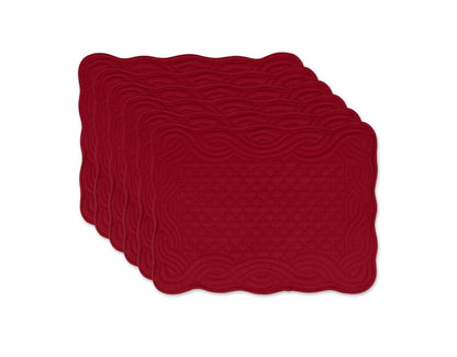 Design Imports Quilted Farmhouse 6 Pieces Placemats 13”x18”-Cranberry Red