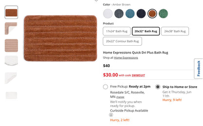 Home Expressions Quick Dri Plus Bath Rug 20 in x 32 in