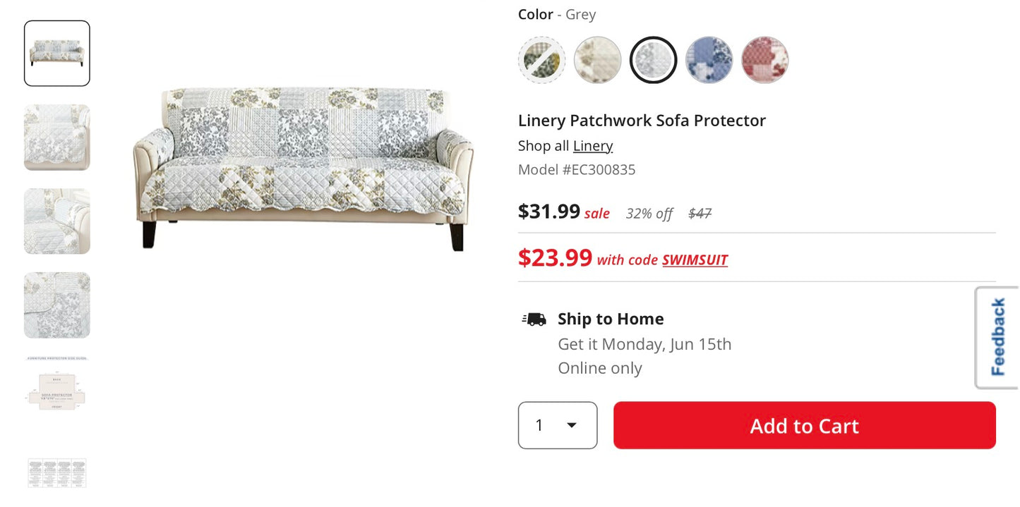 Linery Patchwork Sofa Protector 75 in x 118in