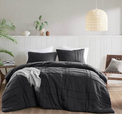 Comfort Spaces Walker Soft Washed Pleated Comforter Set in black 3pcs king/cal